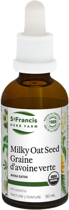 St. Francis Herb Farm Milky Oat Seed Herbal Tincture | Traditionally used in Herbal Medicine as a Nervine Tonic | Used as a Mild Sedative to Help Relieve Nervousness | Certified Organic | Vegan | Gluten Free | (50ml) ( S35 )