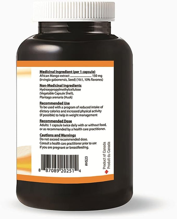 Herbal Slim African Mango Seed Extract for Healthy Weight Management - Standardized to Contain 10% Flavones - Non-GMO, Vegan-Friendly, Gluten-Free, Made in Canada (60 Vegetable Capsules) ( S21 )