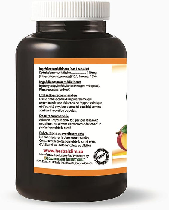 Herbal Slim African Mango Seed Extract for Healthy Weight Management - Standardized to Contain 10% Flavones - Non-GMO, Vegan-Friendly, Gluten-Free, Made in Canada (60 Vegetable Capsules) ( S21 )