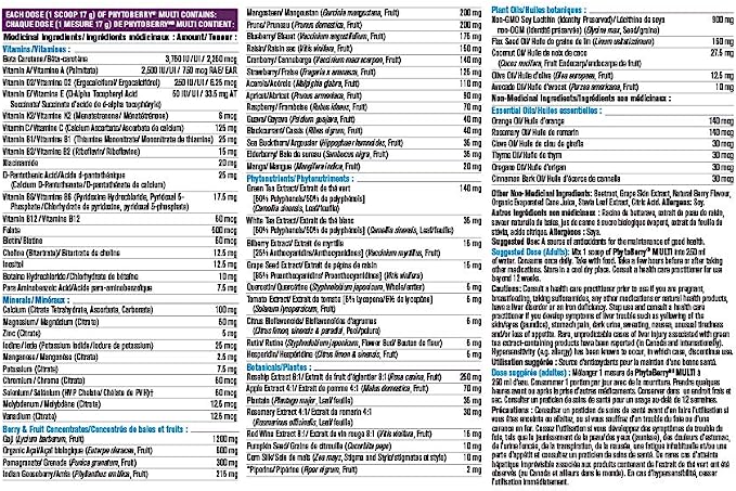 Progressive PhytoBerry Multivitamin Supplement Powder - 425 g | Antioxidant source, made with high ORAC berry and fruit concentrates, phytonutrients, antioxidants and plant oils ( S12 )