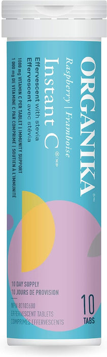 Organika Instant-C Effervescent- Raspberry, 1000mg Vitamin C, Immune Support Tablets, 1 Tube x 10 Tablets ( S 08 )