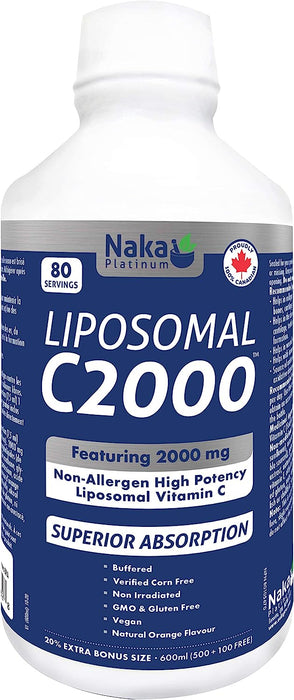 Naka Platinum LIPOSOMAL C 2000 featuring 2000 mg Non-Allergic High Potency Liposomal Vitamin C (600 ml) (S# Vitamin C) )