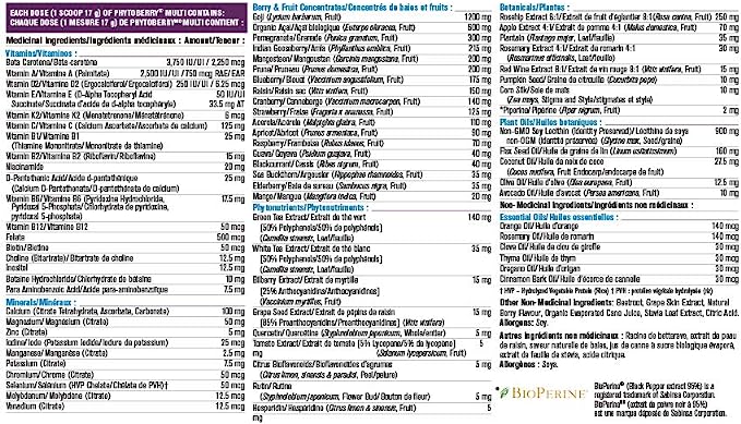 Progressive PhytoBerry Multivitamin Supplement Powder - 850 g | Antioxidant source, made with high ORAC berry and fruit concentrates, phytonutrients, antioxidants and plant oils ( S12 )