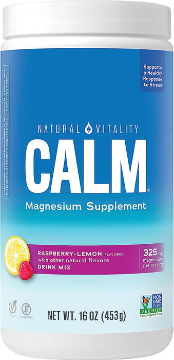 Natural Vitality Calm, Magnesium Citrate Supplement, Anti-Stress Drink Mix Powder - Gluten Free, Vegan, & Non-GMO, Raspberry Lemon, 16 oz ( S# Magnesium )