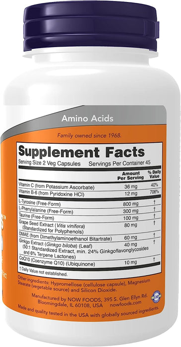 NOW Supplements, True Focus™ with Amino Acids, Ginkgo, DMAE + CoQ10 and Grape Seed Extract , 90 Veg Capsules ( S29 )