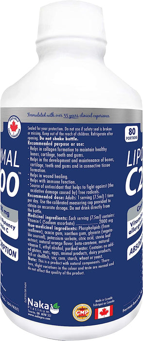 Naka Platinum LIPOSOMAL C 2000 featuring 2000 mg Non-Allergic High Potency Liposomal Vitamin C (600 ml) (S# Vitamin C) )