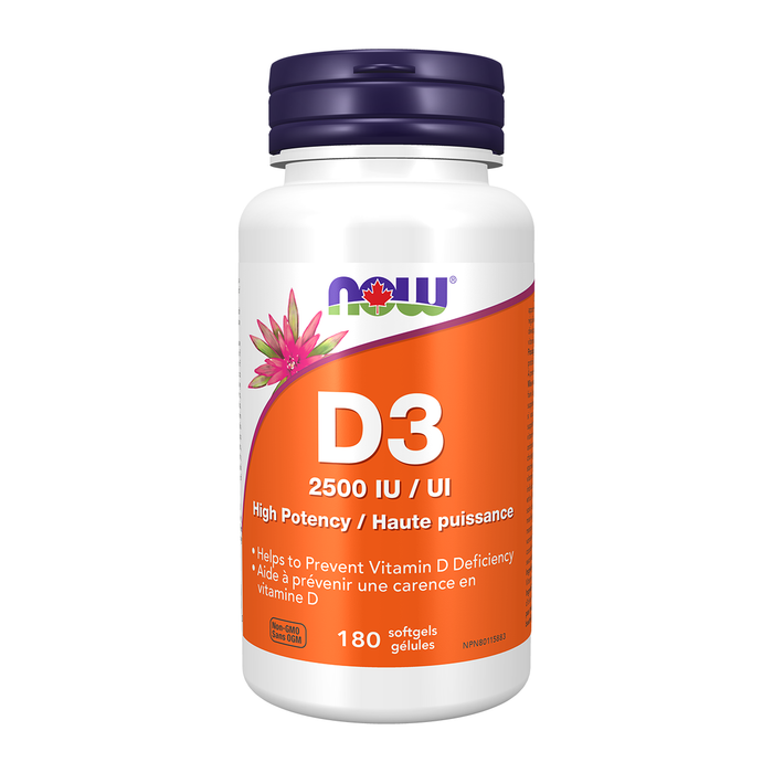 NOW D3 2500IU/UI HIGH POTENCY (180 SOFTGELS)  ( S 03 )