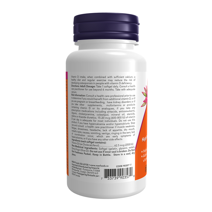 NOW D3 2500IU/UI HIGH POTENCY (180 SOFTGELS)  ( S 03 )